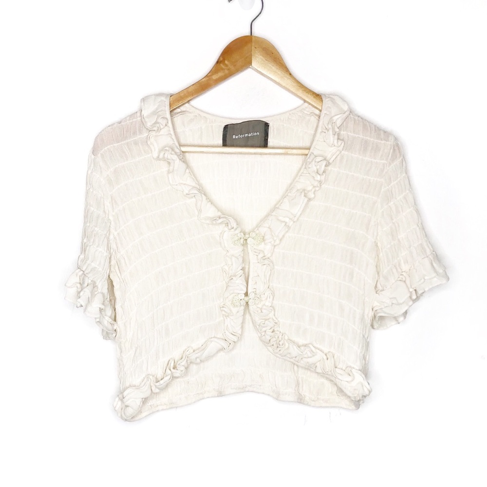 Reformation Detrich Blouse Top Cream Ruffle Small - Picture 4 of 7